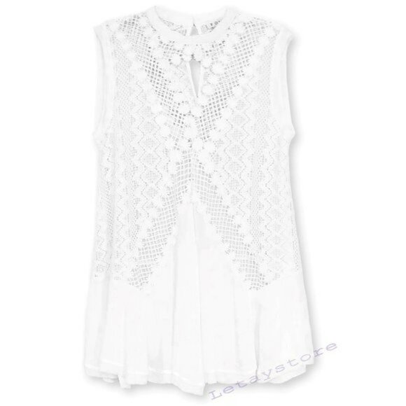 NWT POL Crochet Lace High Neck with Keyhole Flowy Blouse Tunic Top - Picture 5 of 6